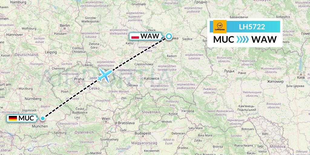 LH5722 Lufthansa Flight Map: Munich to Warsaw