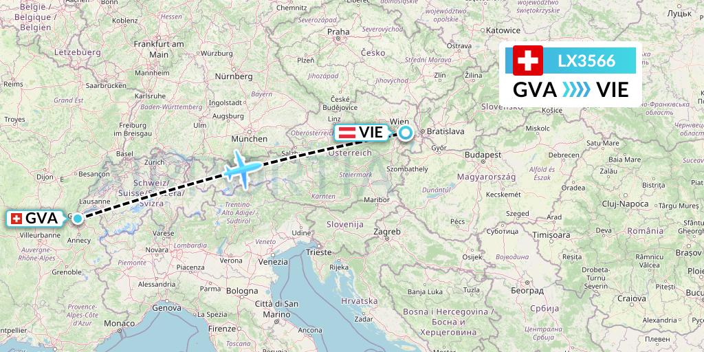 LX3566 Swiss Flight Map: Geneva to Vienna