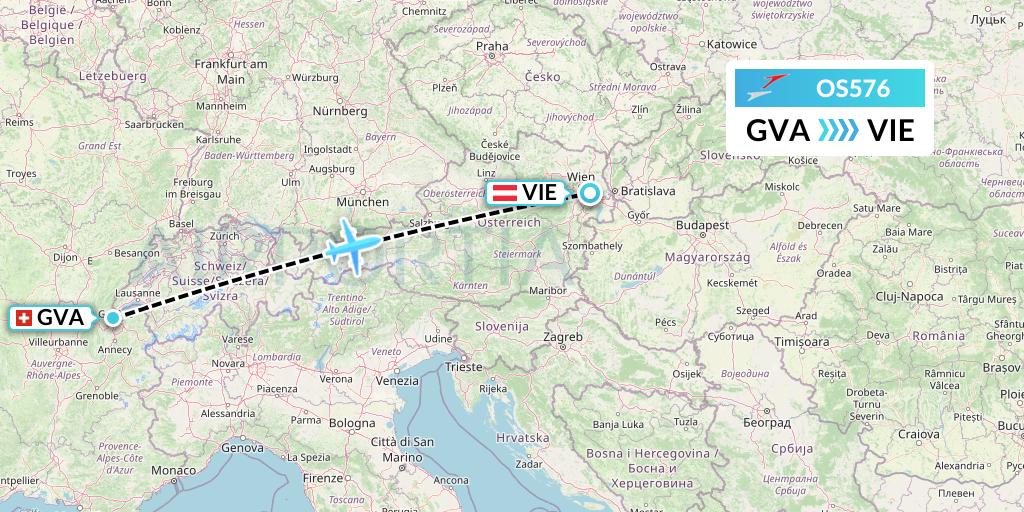 OS576 Austrian Airlines Flight Map: Geneva to Vienna