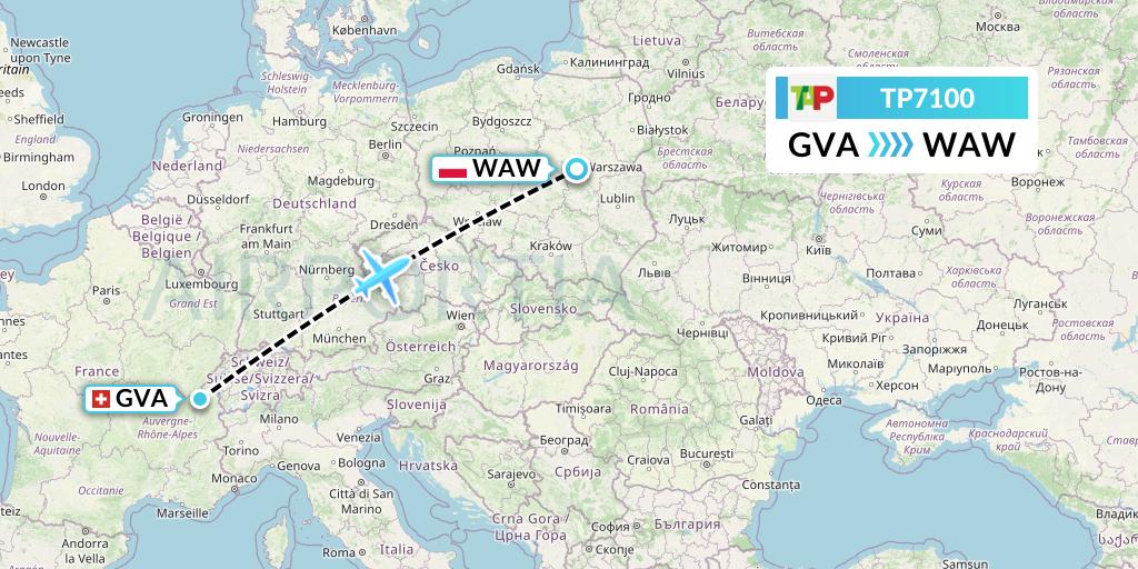 TP7100 TAP Portugal Flight Map: Geneva to Warsaw