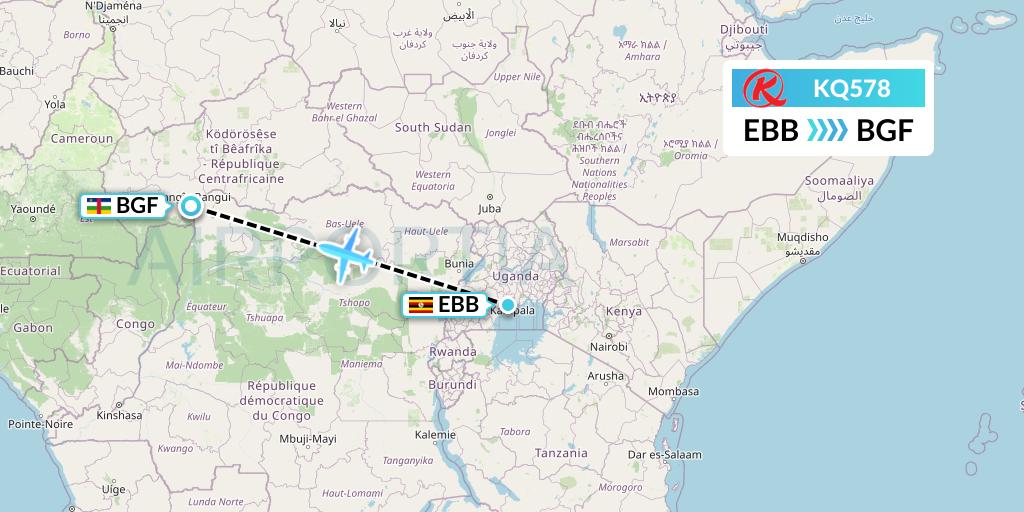 KQ578 Flight Status Kenya Airways Entebbe to Bangui (KQA578)