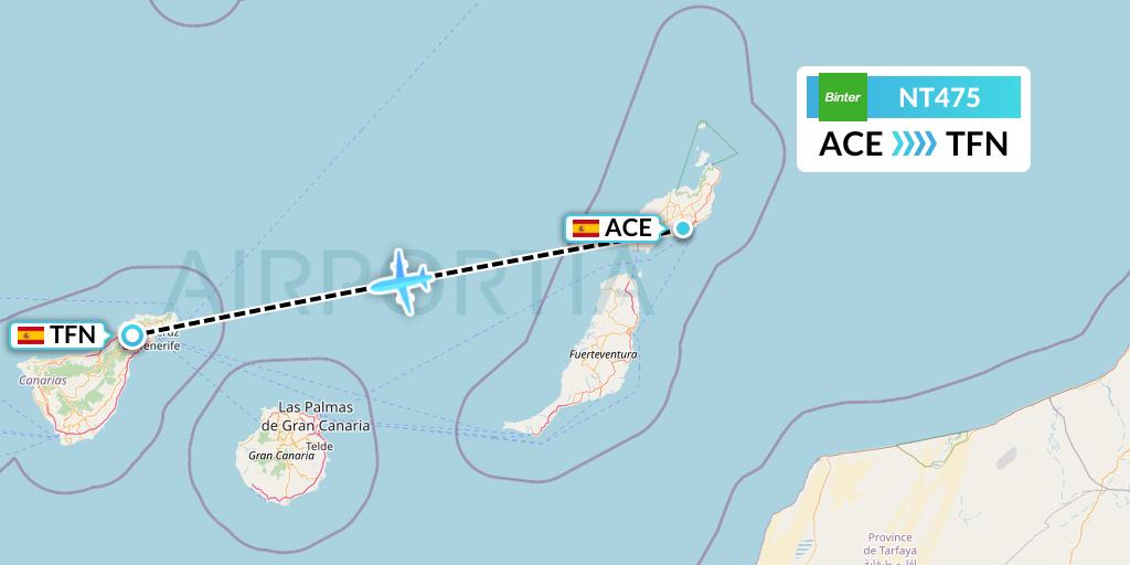 NT475 Binter Canarias Flight Map: Lanzarote to Tenerife