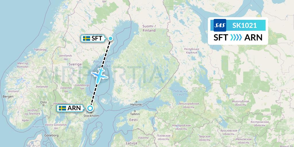 SK1021 SAS Flight Map: Skelleftea to Stockholm
