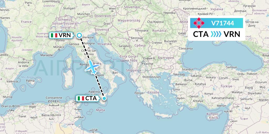 V71744 Volotea Flight Map: Catania to Verona