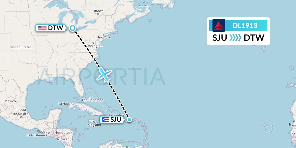 DL1913 Delta Air Lines Flight Map: San Juan to Detroit