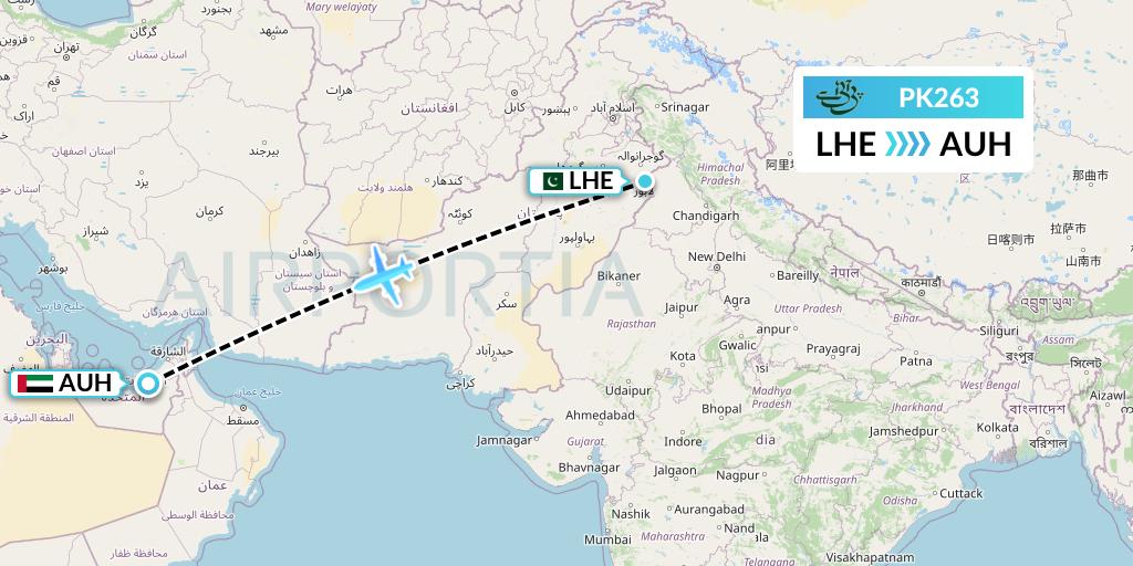 PK263 Pakistan International Airlines Flight Map: Lahore to Abu Dhabi