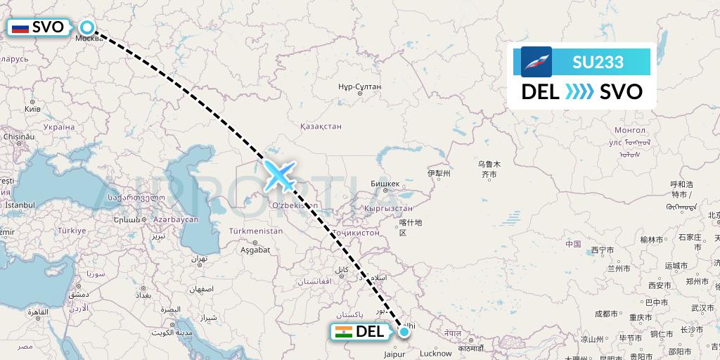 SU233 Flight Status Aeroflot: Delhi to Moscow (AFL233)