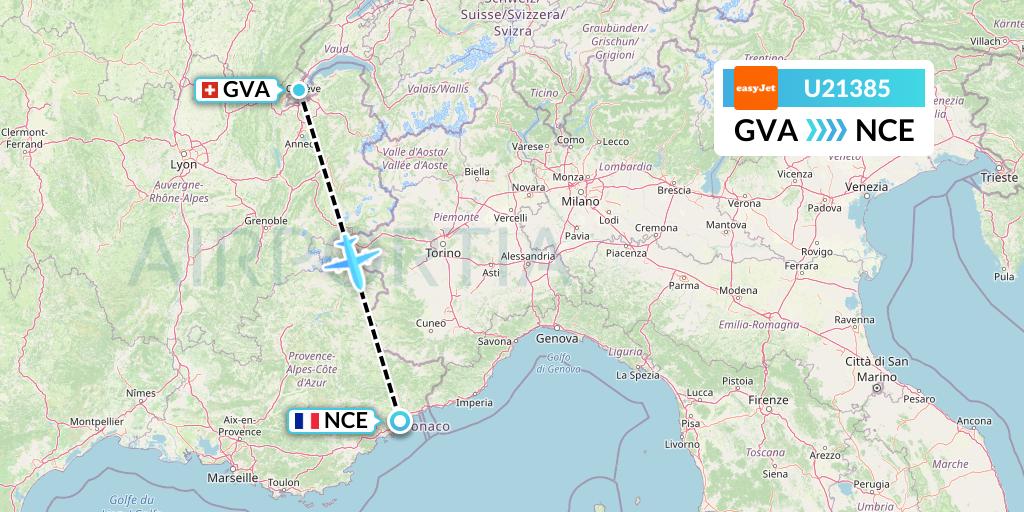 U21385 EasyJet Flight Map: Geneva to Nice