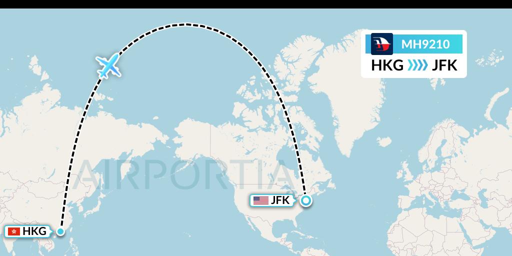 MH9210 Malaysia Airlines Flight Map: Hong Kong to New York