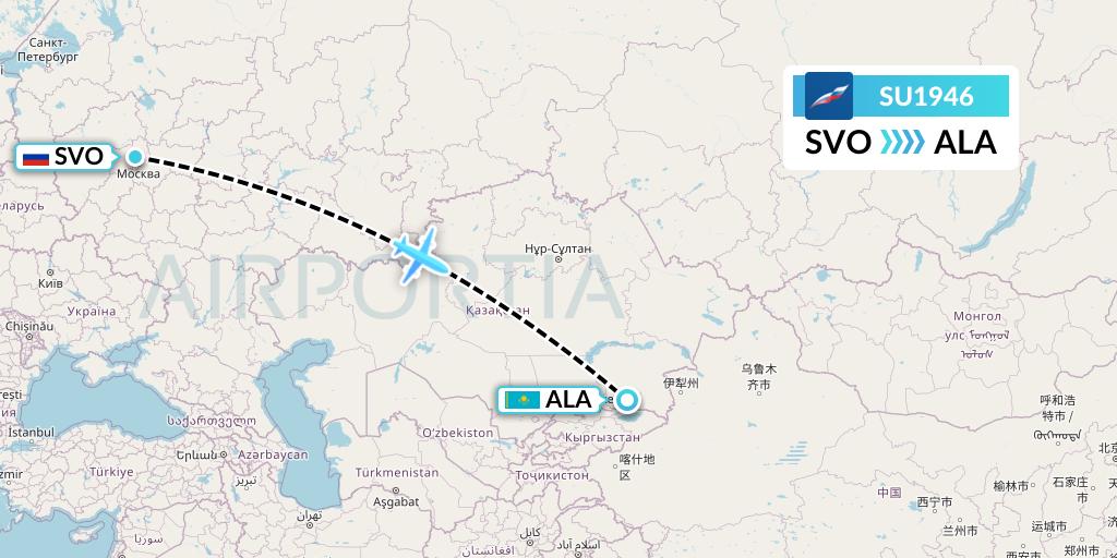 SU1946 Aeroflot Flight Map: Moscow to Almaty