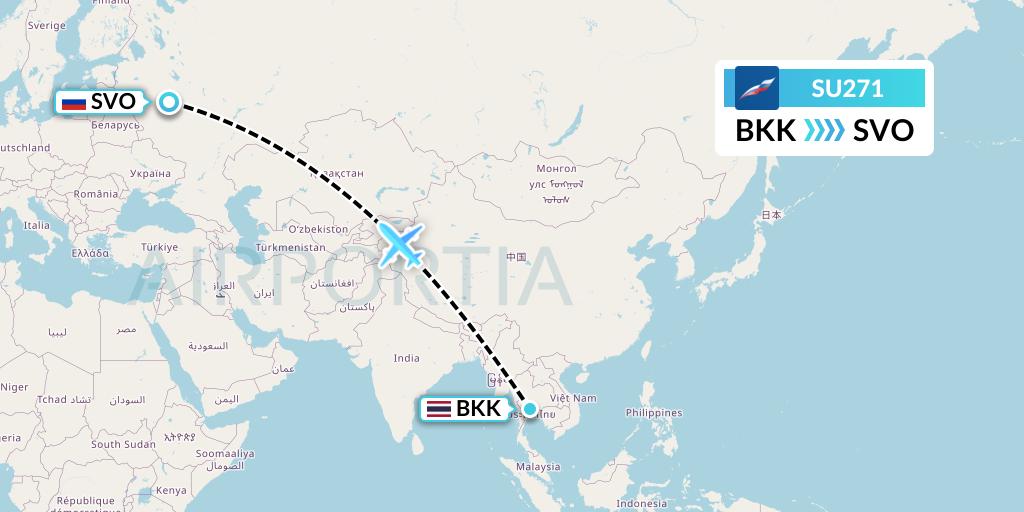 SU271 Aeroflot Flight Map: Bangkok to Moscow