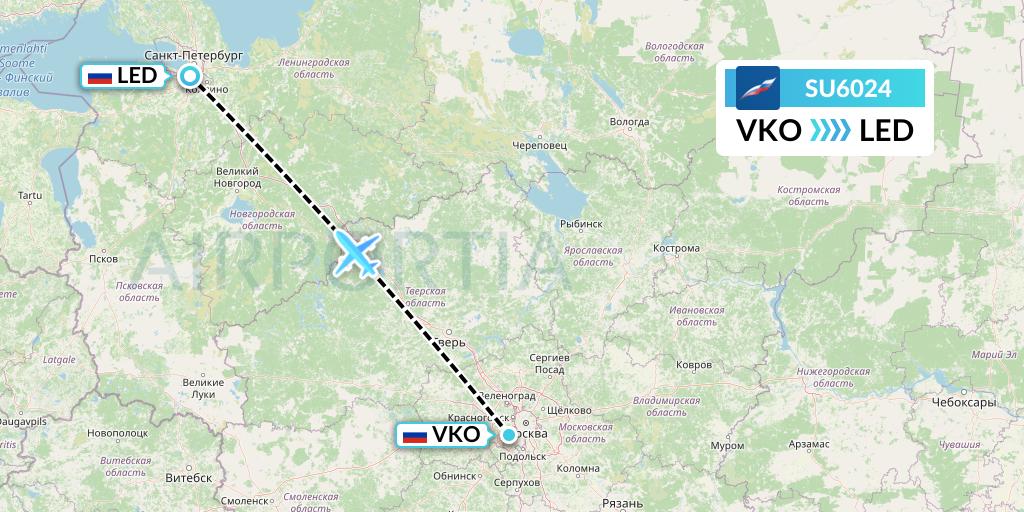 SU6024 Aeroflot Flight Map: Moscow to St. Petersburg