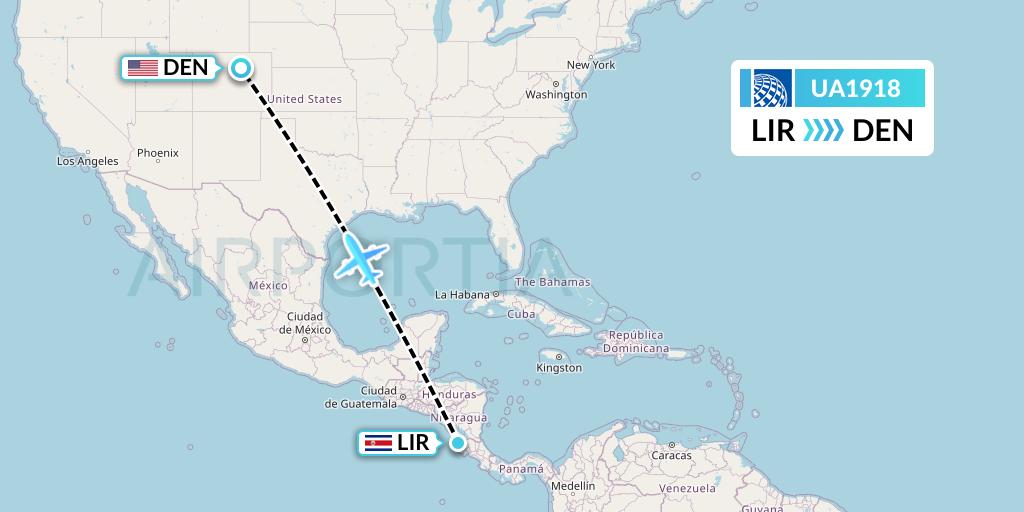 UA1918 United Airlines Flight Map: Liberia to Denver