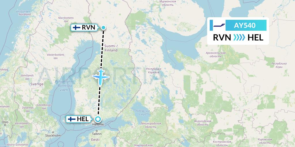 AY540 Finnair Flight Map: Rovaniemi to Helsinki