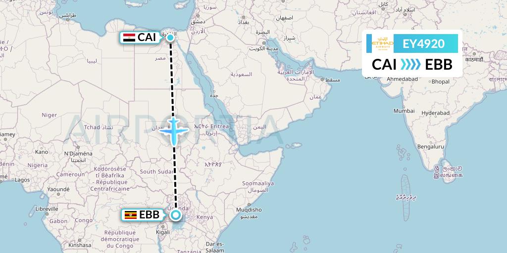 EY4920 Etihad Airways Flight Map: Cairo to Entebbe