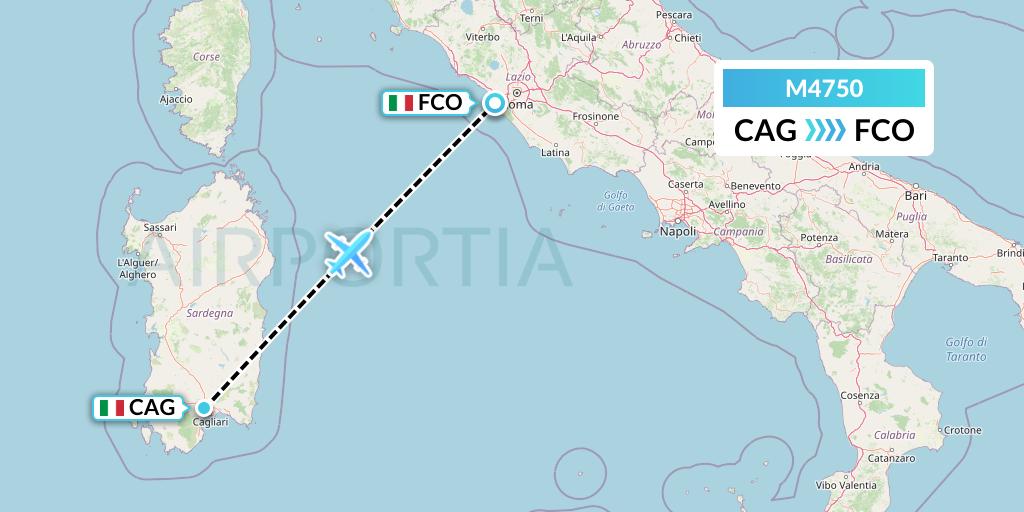 M4750 Mistral Air Flight Map: Cagliari to Rome