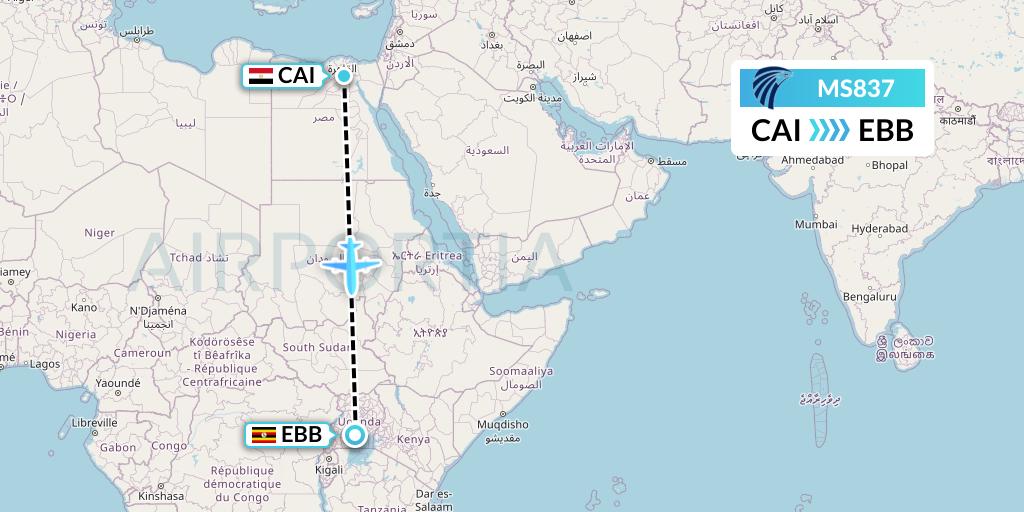 MS837 EgyptAir Flight Map: Cairo to Entebbe