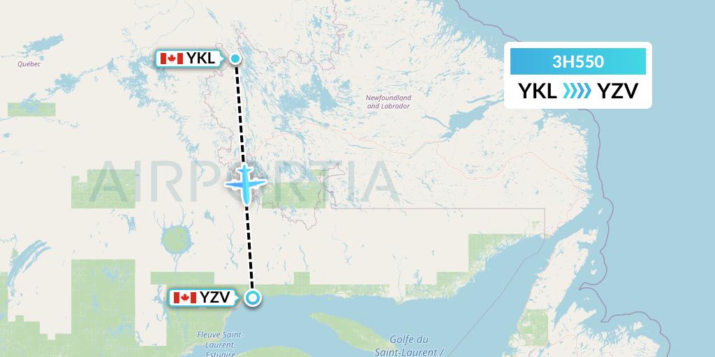 3H550 Air Inuit Flight Map: Schefferville to Sept-Iles