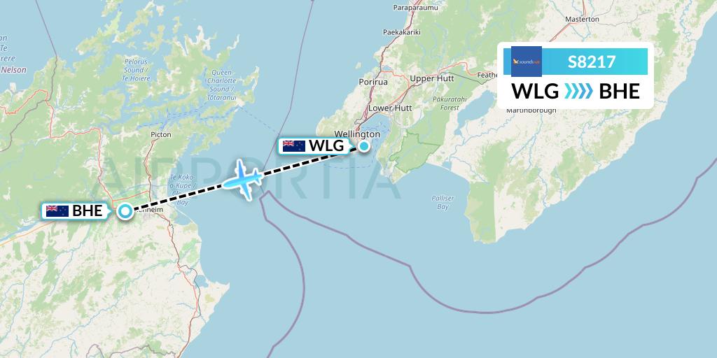 S8217 Soundsair Flight Map: Wellington to Blenheim