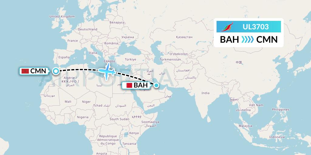 UL3703 SriLankan Airlines Flight Map: Bahrain to Casablanca