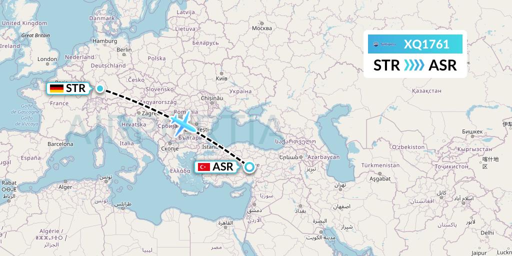 XQ1761 SunExpress Flight Map: Stuttgart to Kayseri