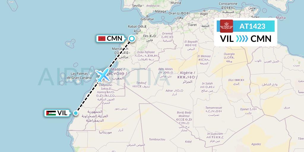 AT1423 Royal Air Maroc Flight Map: Dakhla to Casablanca