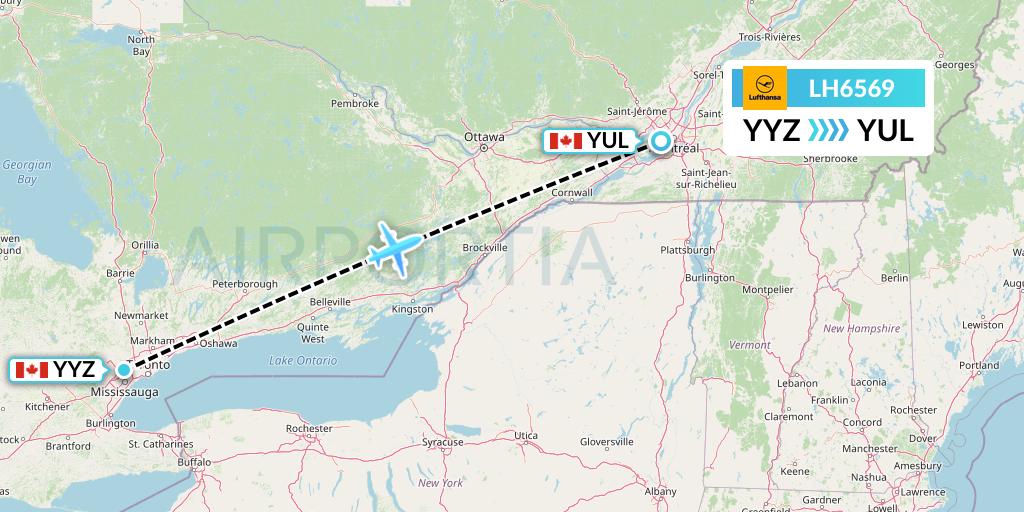 LH6569 Lufthansa Flight Map: Toronto to Montreal