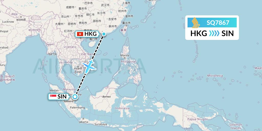SQ7867 Singapore Airlines Flight Map: Hong Kong to Singapore