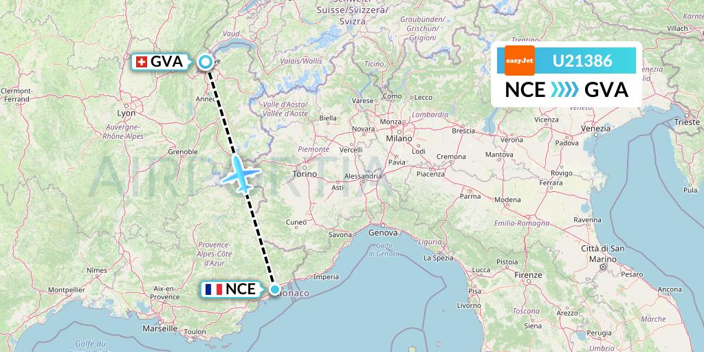 U21386 EasyJet Flight Map: Nice to Geneva