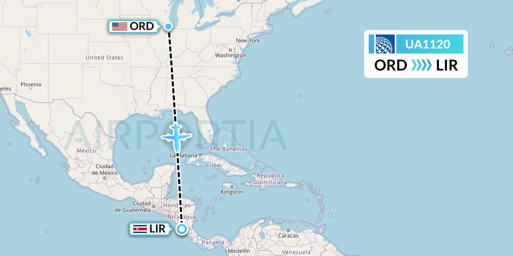 UA1120 United Airlines Flight Map: Chicago to Liberia