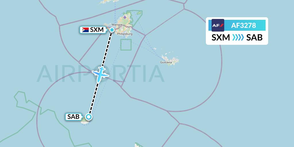 AF3278 Air France Flight Map: Sint Maarten to Saba