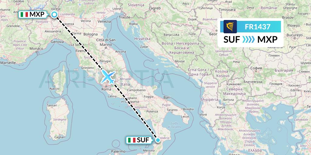 FR1437 Ryanair Flight Map: Lamezia Terme to Milan