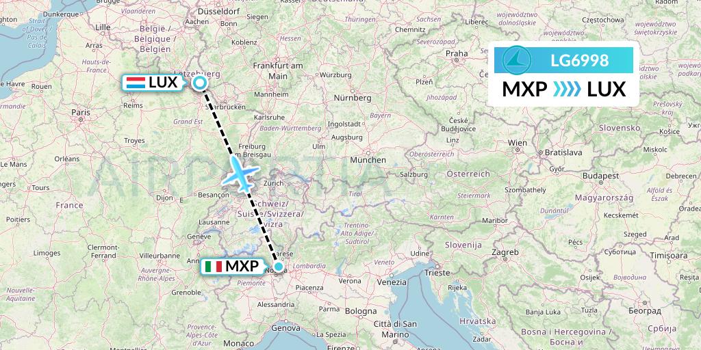 LG6998 Luxair Flight Map: Milan to Luxembourg