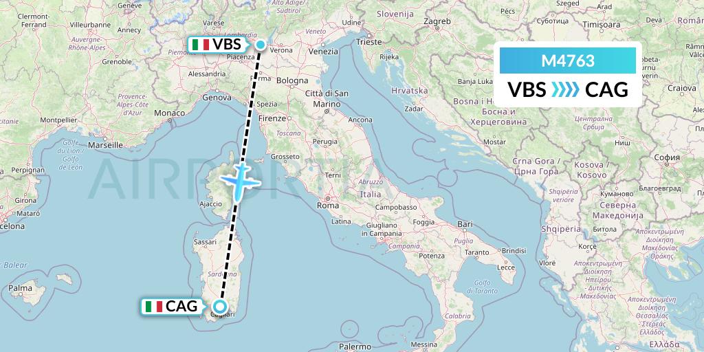M4763 Mistral Air Flight Map: Brescia to Cagliari