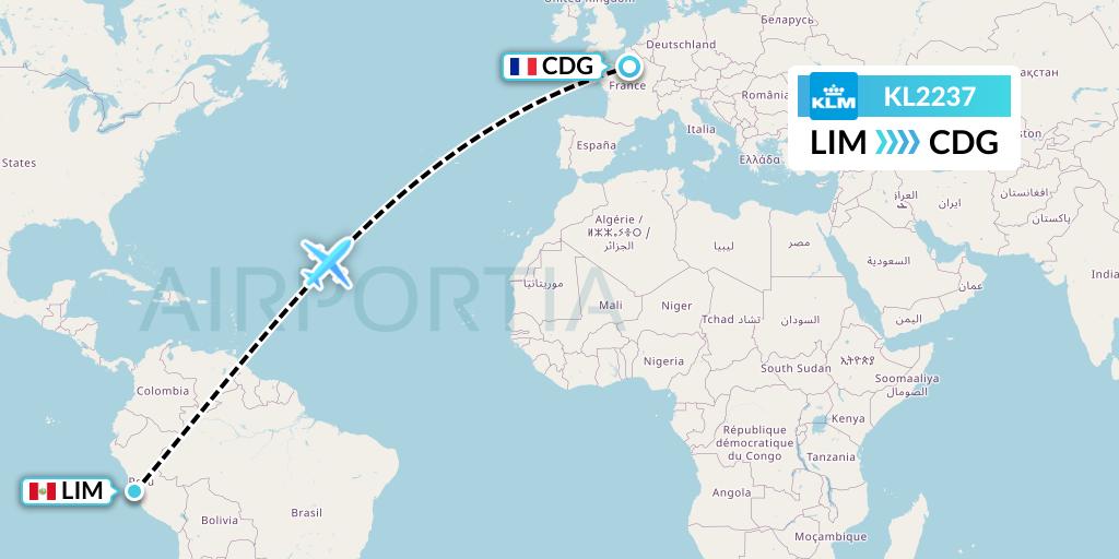 KL2237 KLM Flight Map: Lima to Paris