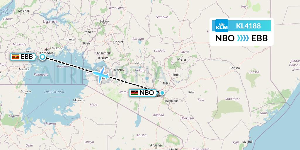 KL4188 KLM Flight Map: Nairobi to Entebbe