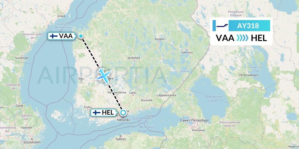 AY318 Finnair Flight Map: Vaasa to Helsinki