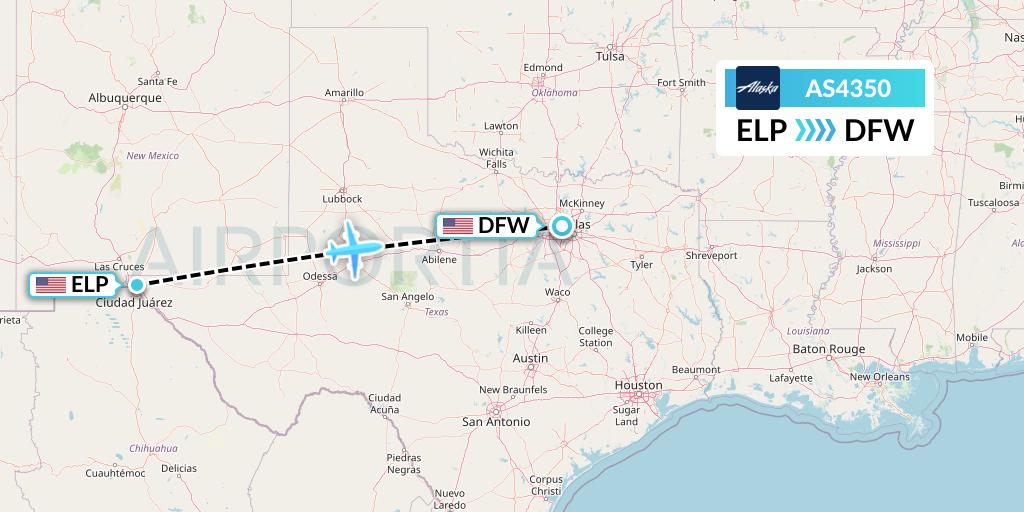 AS4350 Alaska Airlines Flight Map: El Paso to Dallas