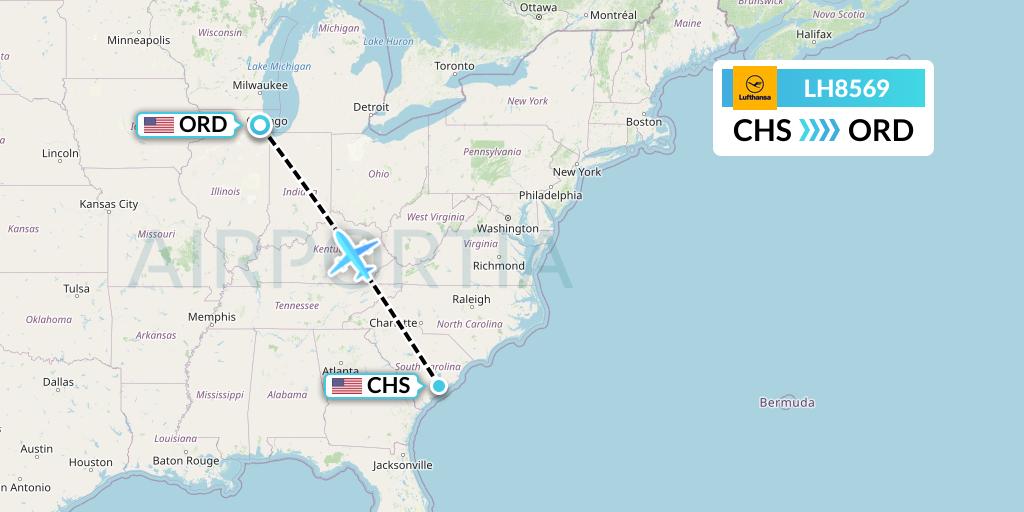 LH8569 Lufthansa Flight Map: Charleston to Chicago