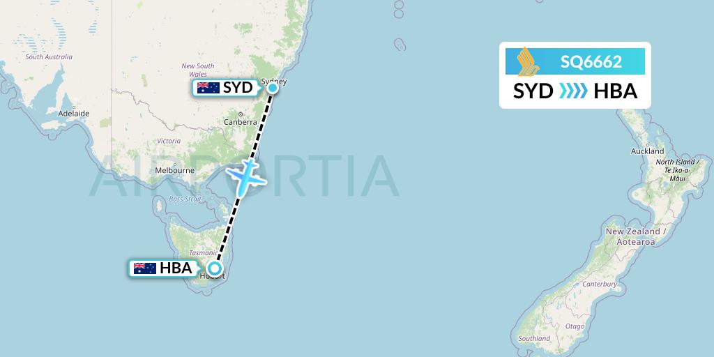 SQ6662 Singapore Airlines Flight Map: Sydney to Hobart