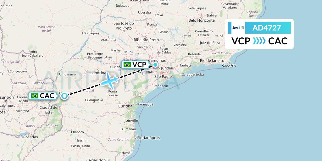 AD4727 Azul Brazilian Airlines Flight Map: Campinas to Cascavel