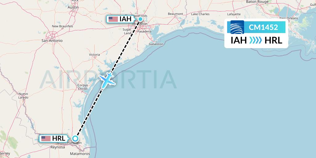 CM1452 Copa Airlines Flight Map: Houston to Harlingen
