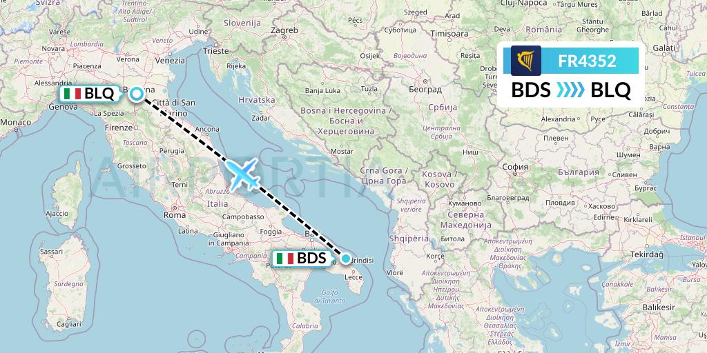 FR4352 Ryanair Flight Map: Brindisi to Bologna