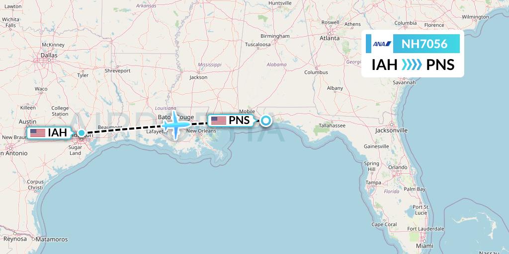 NH7056 All Nippon Airways Flight Map: Houston to Pensacola
