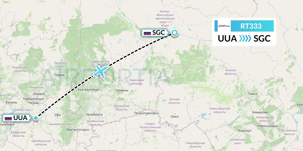 RT333 UVT aero Flight Map: Bugulma to Surgut