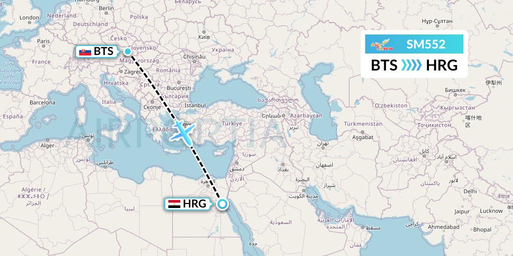 SM552 Air Cairo Flight Map: Bratislava to Hurghada