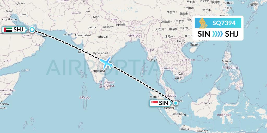SQ7394 Singapore Airlines Flight Map: Singapore to Sharjah
