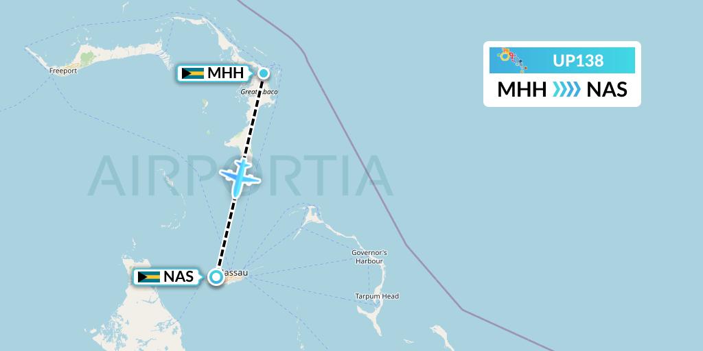 UP138 Bahamasair Flight Map: Marsh Harbour to Nassau