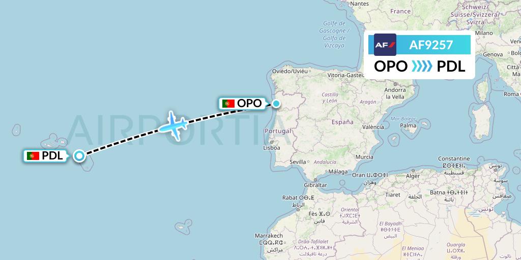 AF9257 Air France Flight Map: Porto to Ponta Delgada