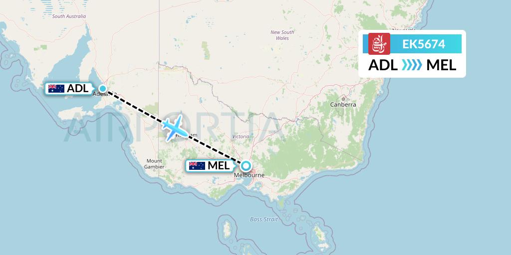 EK5674 Emirates Flight Map: Adelaide to Melbourne